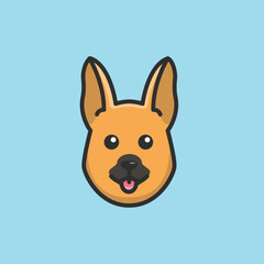 Cute avatar german shepherd head simple cartoon vector illustration dog breeds nature concept icon isolated,
