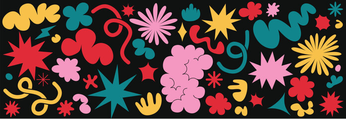 abstract shapes sticker pack. Flower and cloud shapes geometric abstract sticker pack. in trendy retro 90s 00s cartoon style.