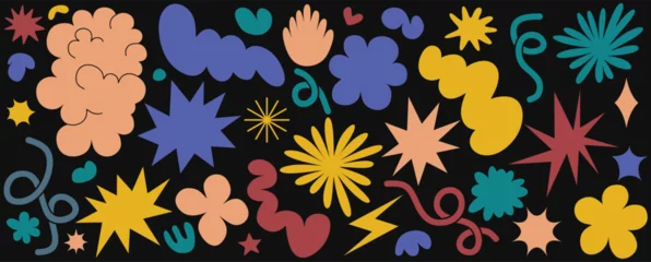Gordijnen abstract shapes sticker pack. Flower and cloud shapes geometric abstract sticker pack. in trendy retro 90s 00s cartoon style. © andin