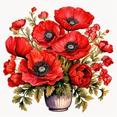Colorful Watercolor Poppies in a Flower Bucket AI Generated
