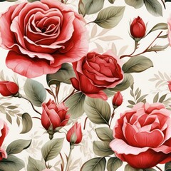 Beautiful Watercolor Red Roses on White Background AI Generated