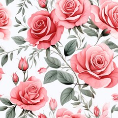 Watercolor Red Roses on White Background AI Generated