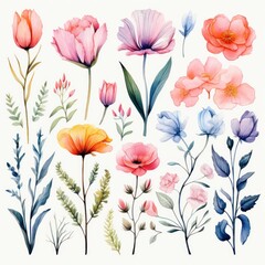 Colorful Spring Floral Clipart AI Generated