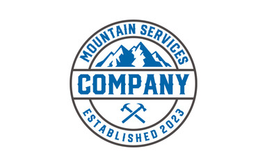 Mountain logo travel emblems. Camping outdoor adventure emblems, badges and logo patches. Mountain tourism, hiking. Forest camp labels in vintage style