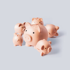 Financial growth: group of many piggy banks