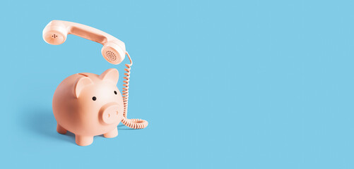 Piggy bank telephone: insurance and banking service concept