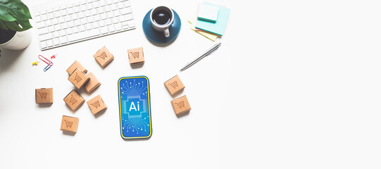 Business ecommerce with ai technology and retail store or online shopping concepts.data management.