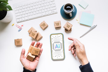 Business ecommerce with ai technology and retail store or online shopping concepts..