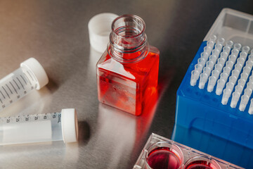 Cell culture media in laboratory for pipet.