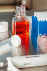 Cell culture media in laboratory for pipet.