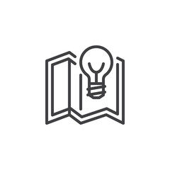 Paper map and light bulb line icon