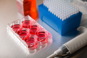 Cell culture media in laboratory for pipet.