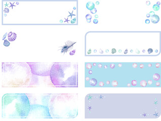 水彩画の貝殻とヒトデのバナーセット