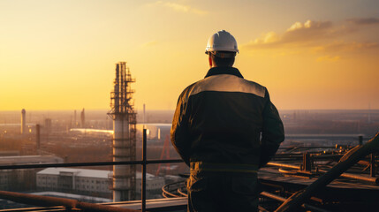Fototapeta premium back of Engineer with construction site.