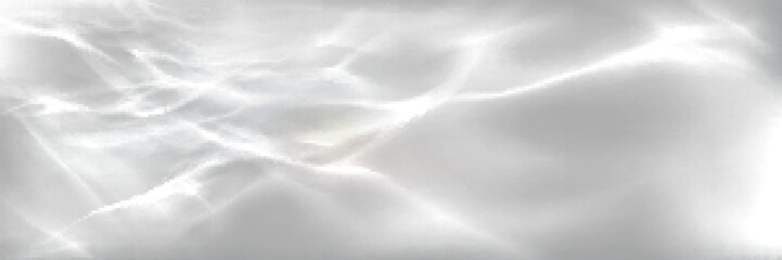 Abstract light refraction effect on water surface. Vector realistic illustration of white and grey gradient background with shadow and sunlight flare, smoke cloud movement, fog or mist texture