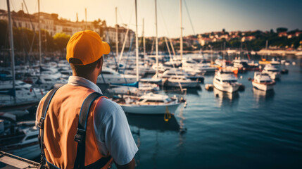 back of Engineer with construction site.
