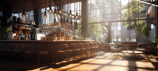 Fototapeta premium wood cafe coffee shop restaurant, ai