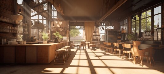 Fototapeta premium wood cafe coffee shop restaurant, ai