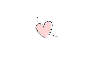 Continuous line with heart.Hand drawn vector illustration.Fine swirls and romantic symbols.Vector