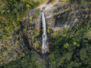 Aerial Photo of Diyaluma falls Waterfall in jungle of Ella Sri Lanka