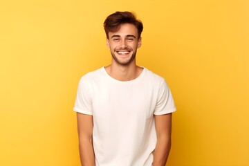 Cheerful young man in white t-shirt