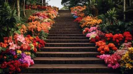 beautiful steps with alleys of flowers