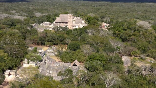 Historical stone ruins of ancient mayan city of Ek Balam in Mexico.