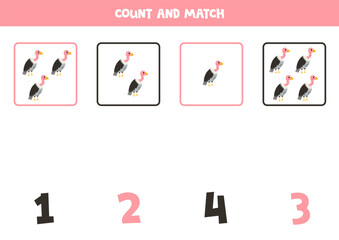 Count all vultures and match with the correct number.