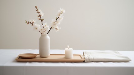 Fototapeta na wymiar decor cotton flowers in a vase against a light wall