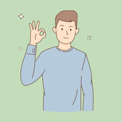 Man character design. Man is showing a gesture Okay. Vector illustration.