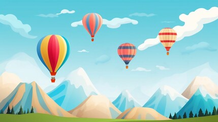 Obraz premium Colorful hot air balloons floating over mountains 