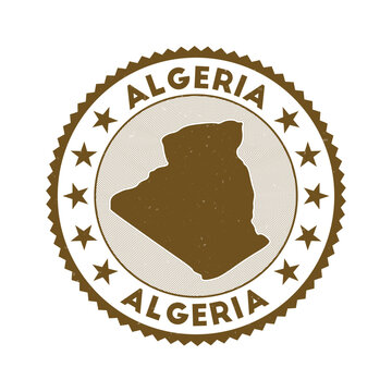 Algeria emblem. Country round stamp with shape of Algeria, isolines and round text. Authentic badge. Vibrant vector illustration.