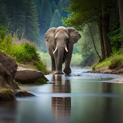 elephant in the water generated by AI