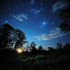  A black night with a few twinkling stars 
