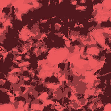 Vector Tie Dye Pattern. Wine Grunge Print. Space Dye Fabric. Seamless Hand Drawn Organic Design. Batik Ikat. Coral Dirty Art Texture. Watercolor Texture. Summer Hippie Ethnic Print.