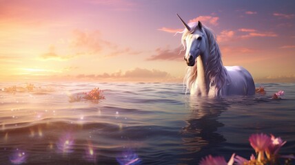 Beautiful colorful horse water rainbow animal wallpaper image Ai generated art