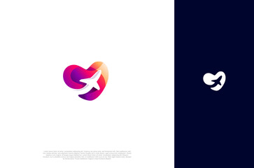 heart shape love and air Travel agency modern color holiday, vacation travel check business logo. transport, logistics delivery logo design