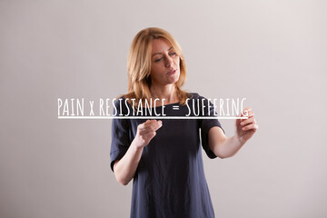 Woman sketches suffering: pain times resistance theory