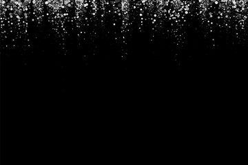 Falling shiny confetti. Vector silver dust on a black background. Background for wedding invitations, holiday posters, Christmas and greeting cards.