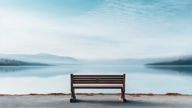A serene lakeside scene with a copy space background © Halim Karya Art