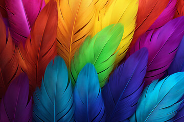 a group of a rainbow colour feathers, ultra high resolution, colourful patterns