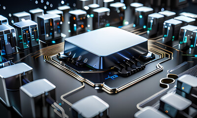 close-up of a microchip, generative ai