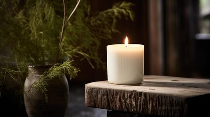 Candle on the table close-up. beautiful composition. Zen and relax concept.