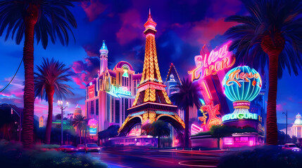 Illustration of a beautiful view of Las Vegas, USA - obrazy, fototapety, plakaty