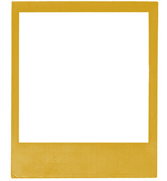 Vintage Polaroid, instant photo frame isolated overlays in white background, polaroid frame - isolated design element. Royalty high-quality free stock image of Empty yellow photo frame overlay