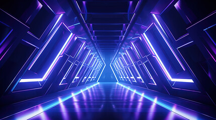 Sci-Fi Corridor: Futuristic Tunnel with Neon Light Reflections