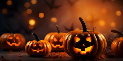 Halloween pumpkins with spider on a shiny light background