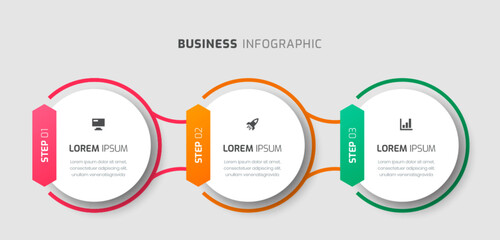 Vector Infographic Template with Circle Label, Thin Line, Icons, and 3 Steps for Presentation