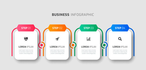 Vector Infographic Label Design Template with Square Icons and 4 Steps for Presentation