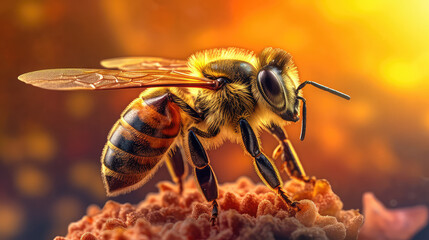 Fototapeta premium Closeup of a bee. Ai Generative illustration